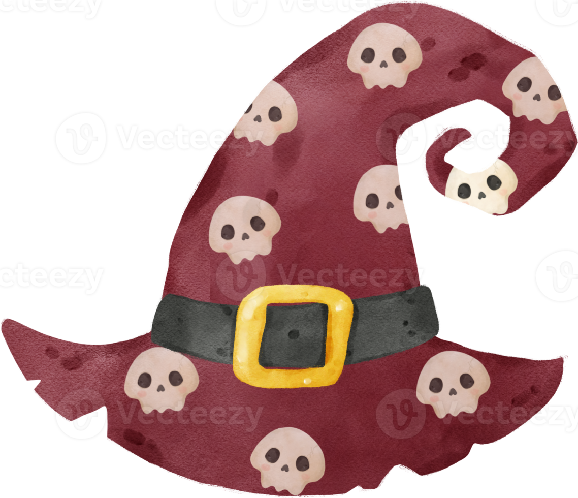 Watercolor Halloween witch hat dark red png