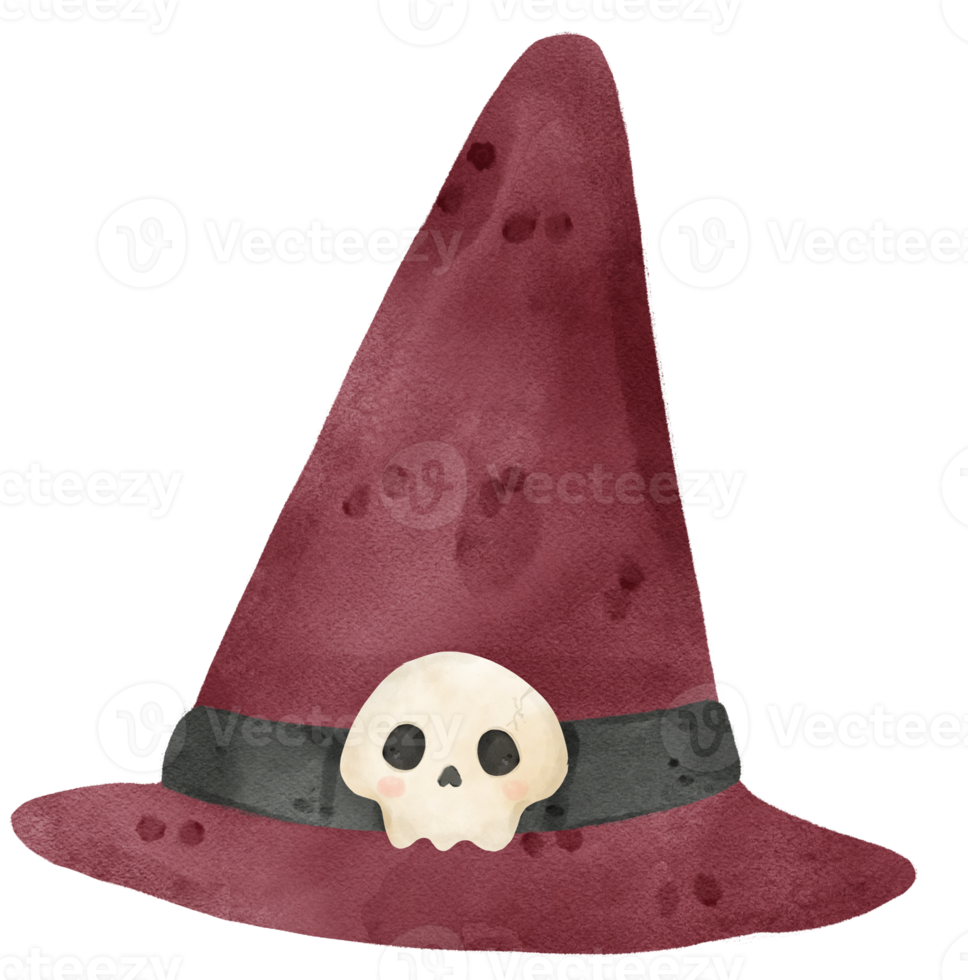 Watercolor Halloween witch hat dark red png