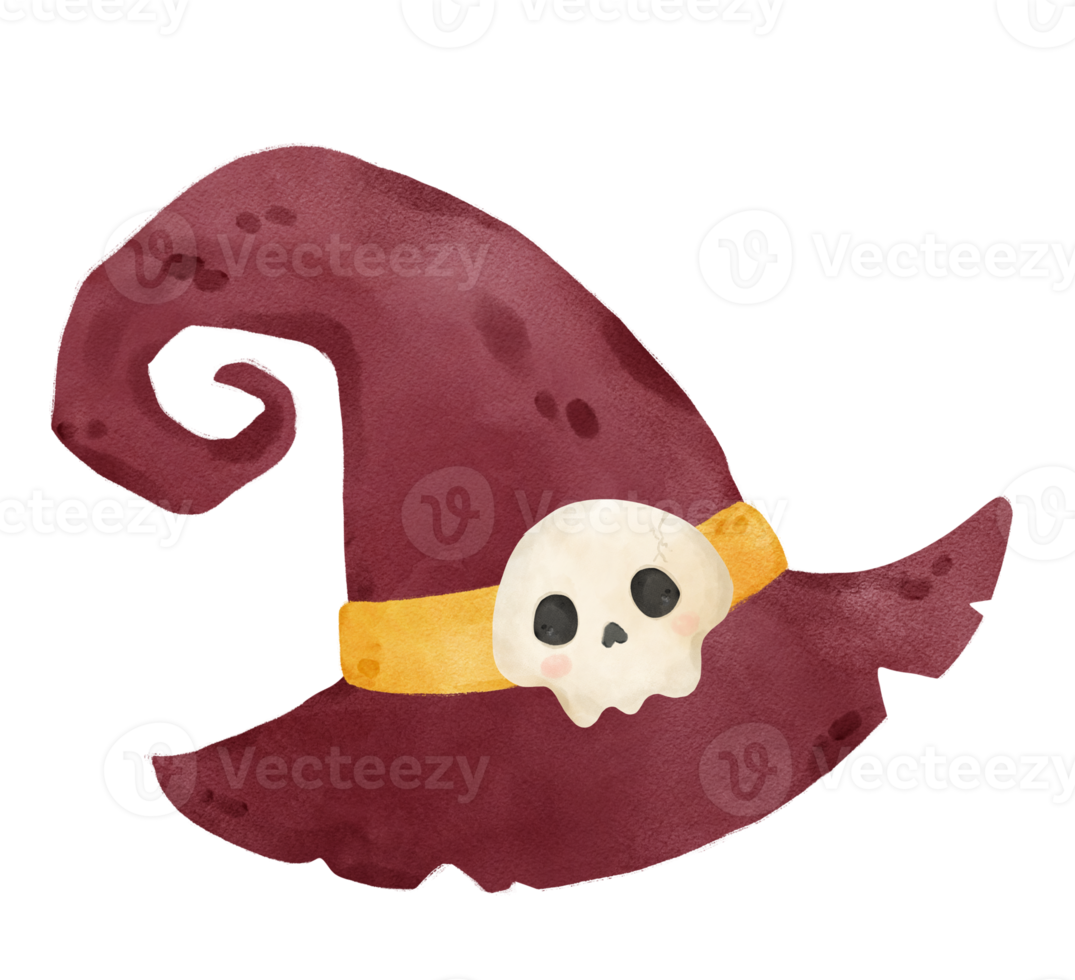 Watercolor Halloween witch hat dark red png