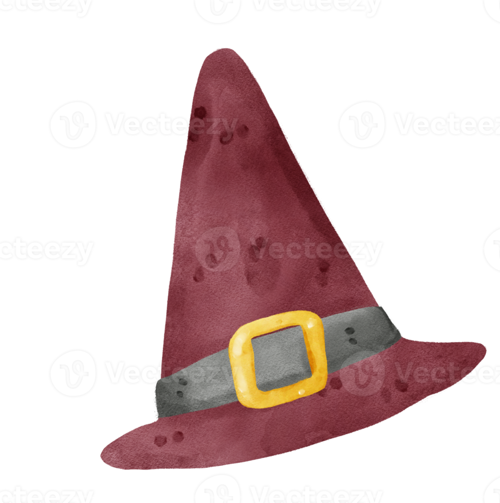 Watercolor Halloween witch hat dark red png