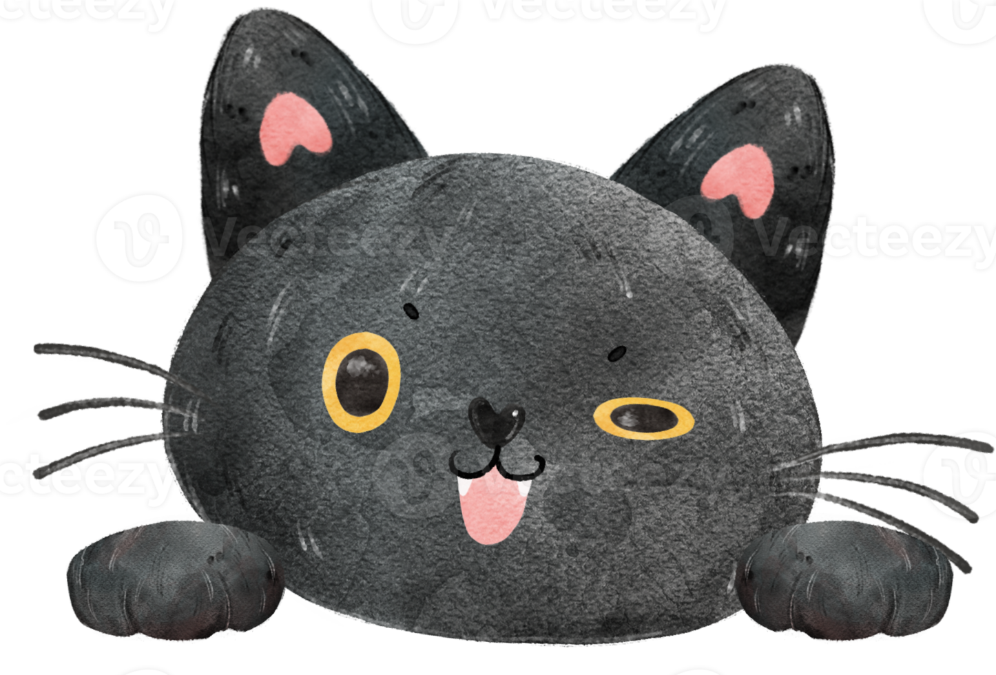 cute balck cat head face watercolor cartoon png