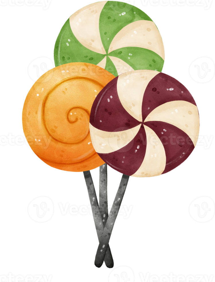 cute watercolor Halloween lollipop candy cartoon hand drawn png