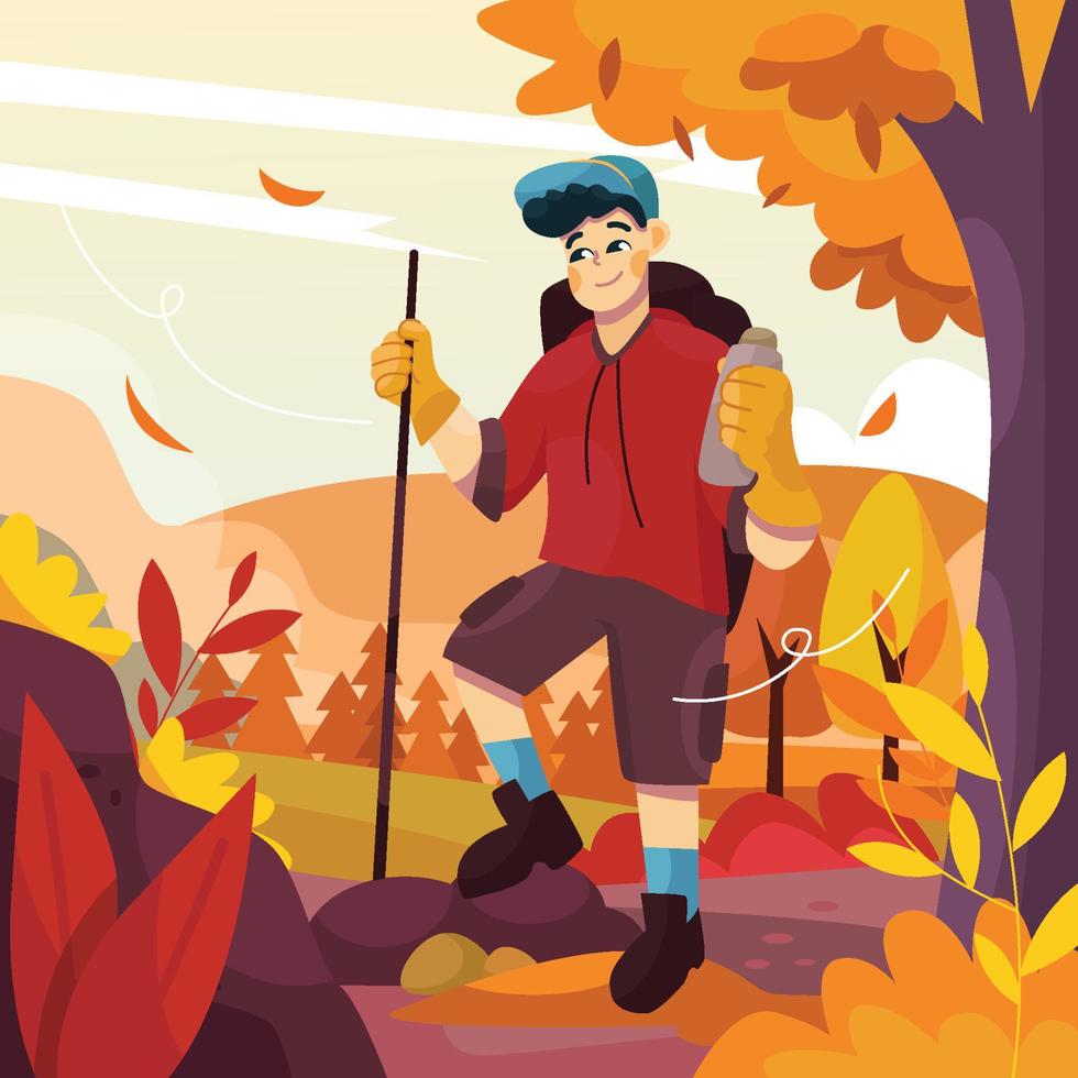 Men Hiking in Fall Season vector