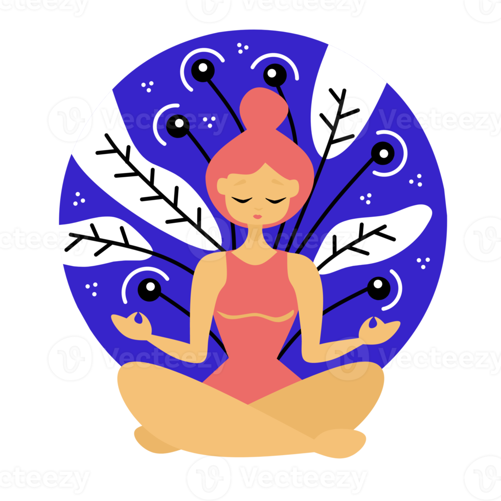 Vector illustration of a meditating woman drawn in a cartoon style png