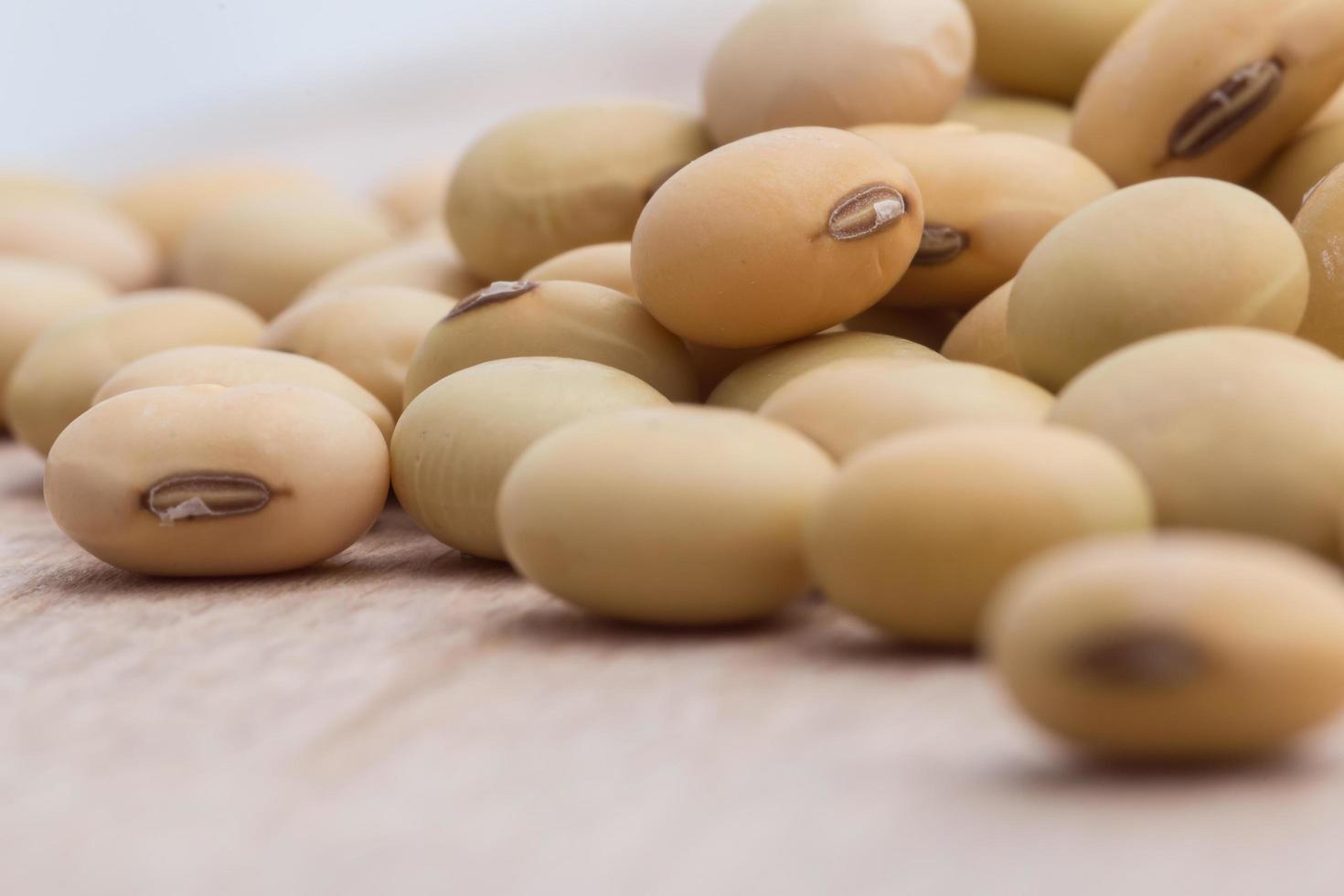 Soy beans on wood background photo