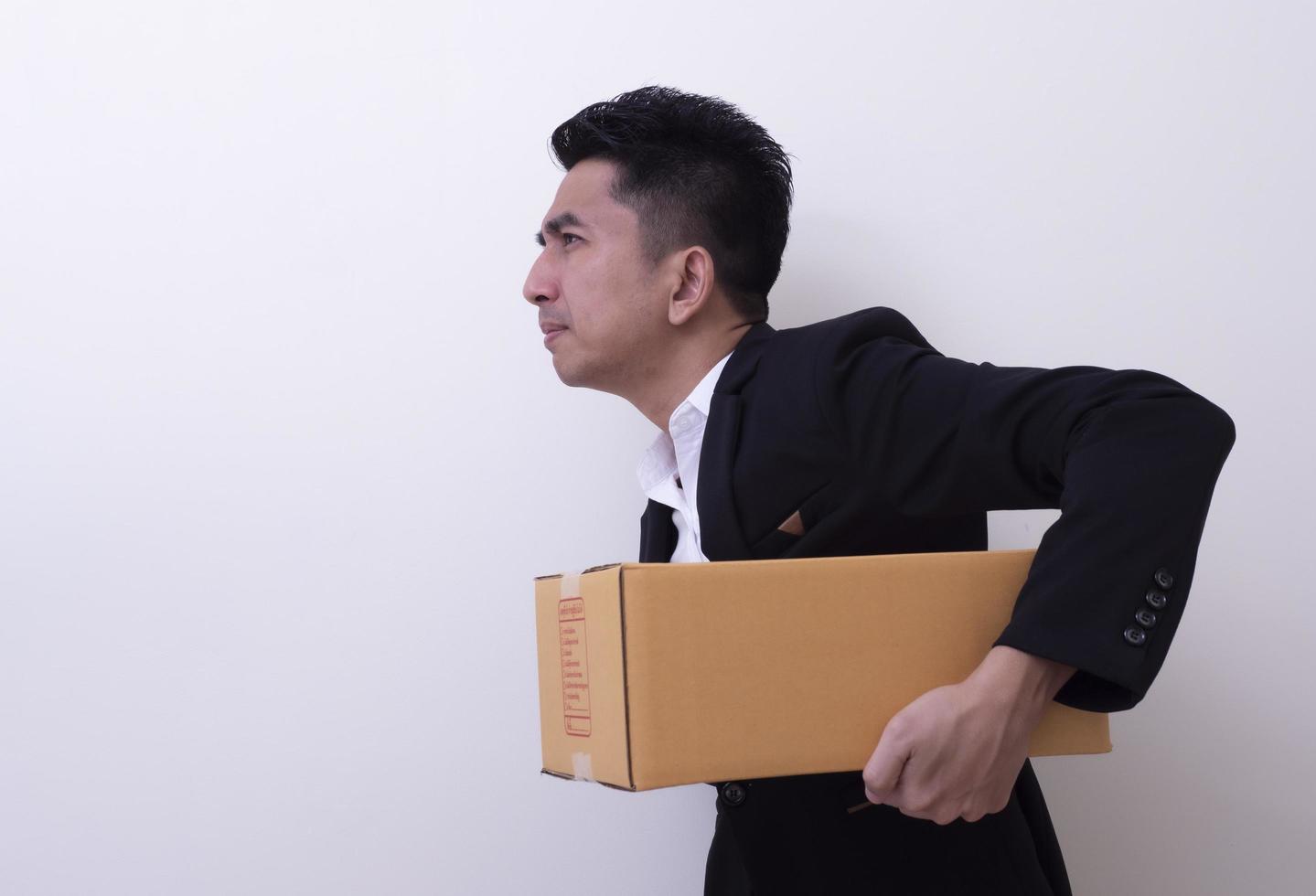 Shop assistant brings the parcel, isolated, white background photo