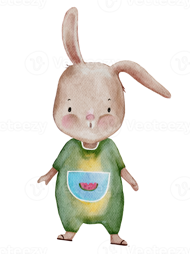 Cute Rabbit water colour hand paint, Cartoon hand drawn bunny character design element for Easter greeting card,Invitation,Spring,Summer poster,  illustration isolated on transparent background png