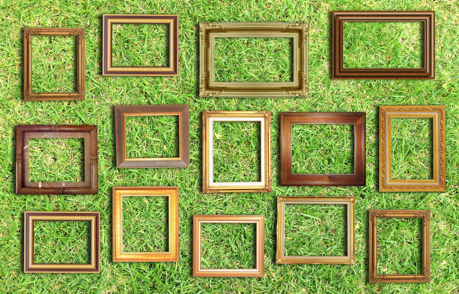 marco dorado en la pared de hierba foto