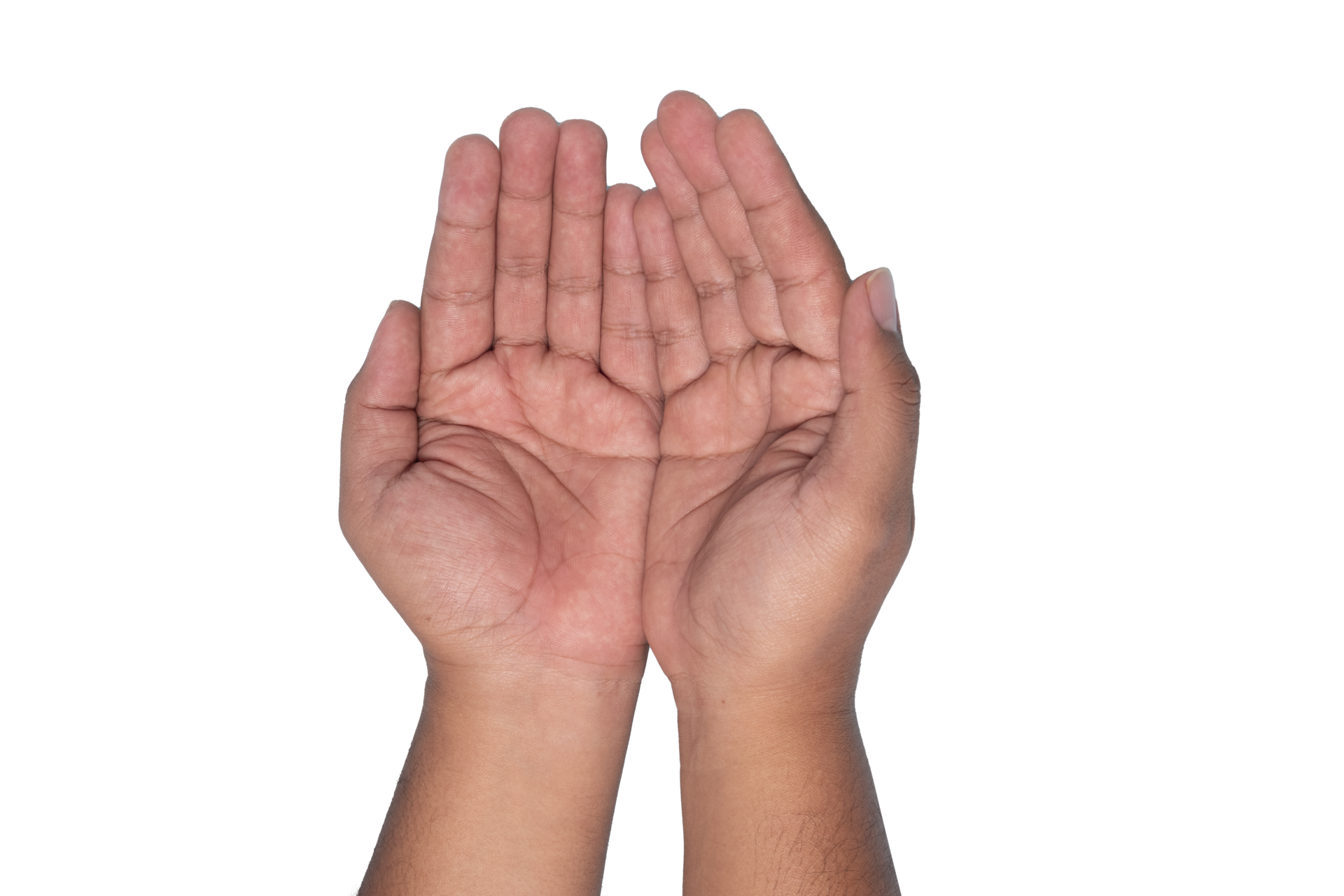 two open palms, concept of asking and praying muslims, isolated on