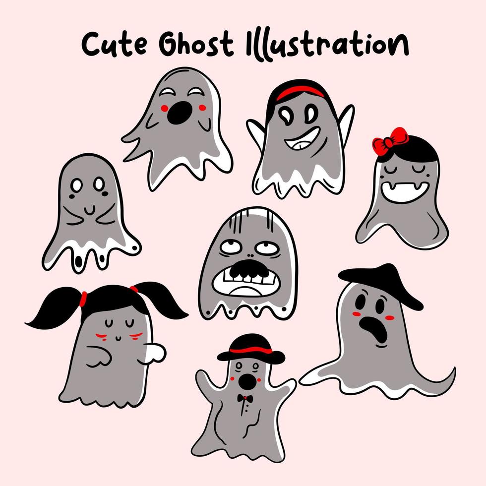 cute handdrawn ghost illustration vector