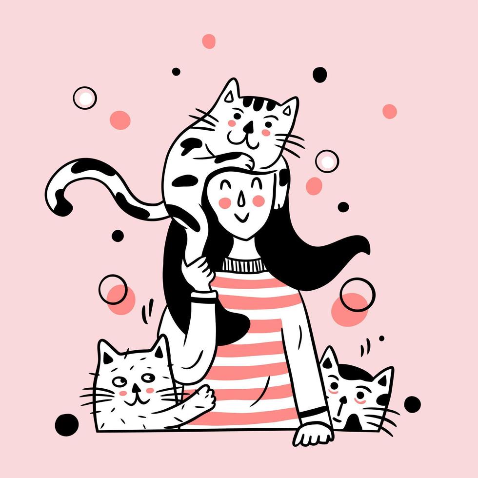 three cute cats with the owner vector
