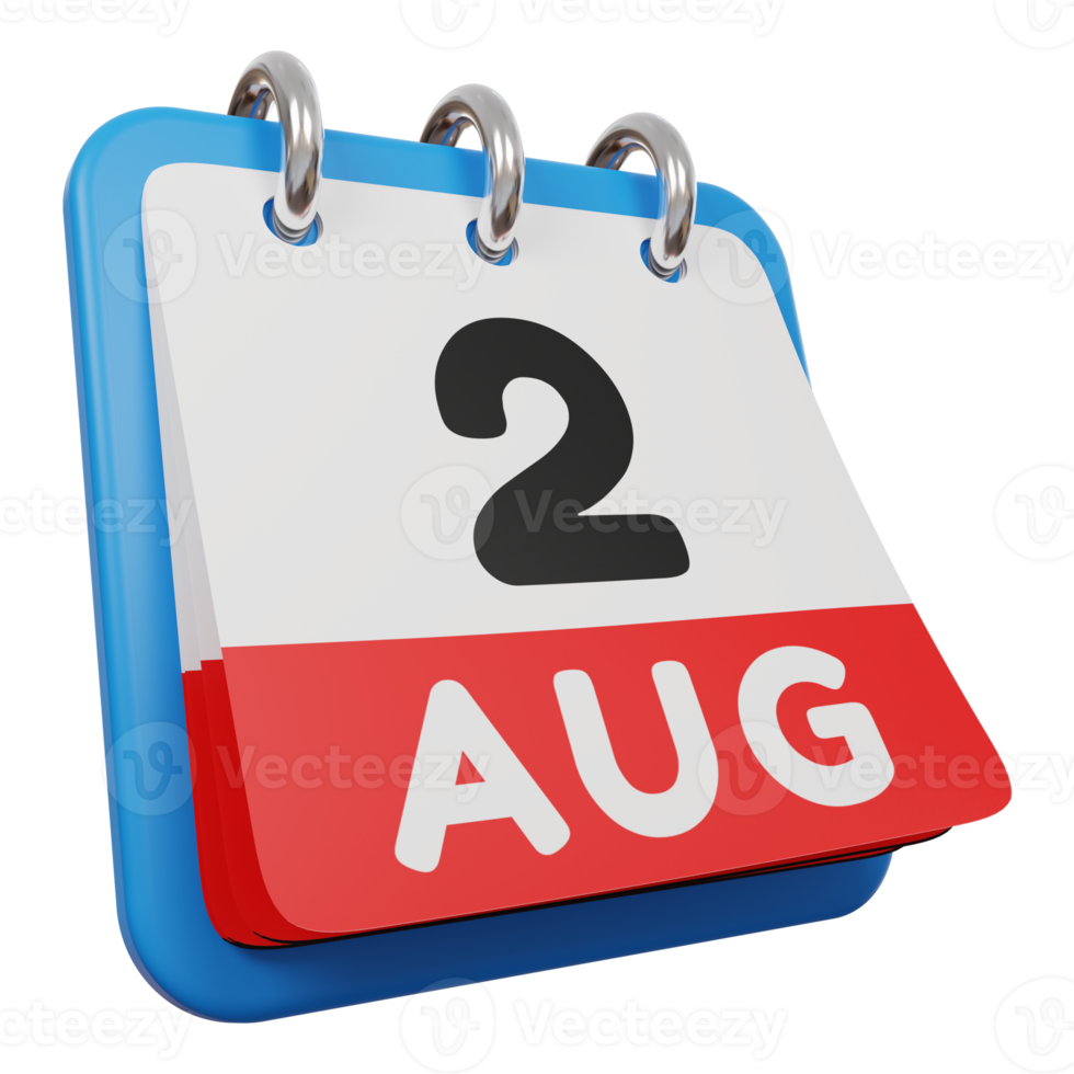 2 august day calendar 3d render right view png