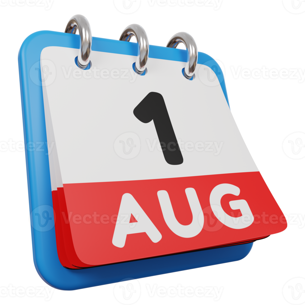 1 août jour calendrier rendu 3d vue droite png