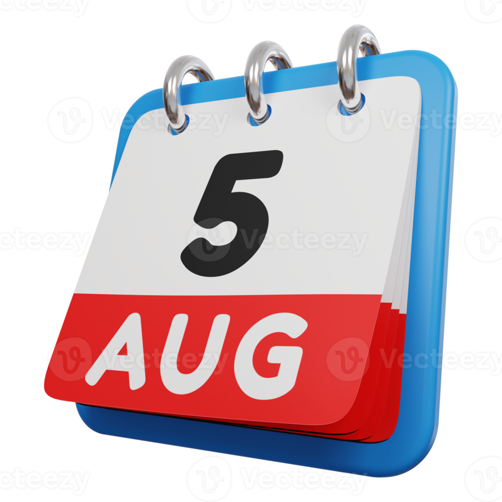 5 august day calendar 3d render left view png