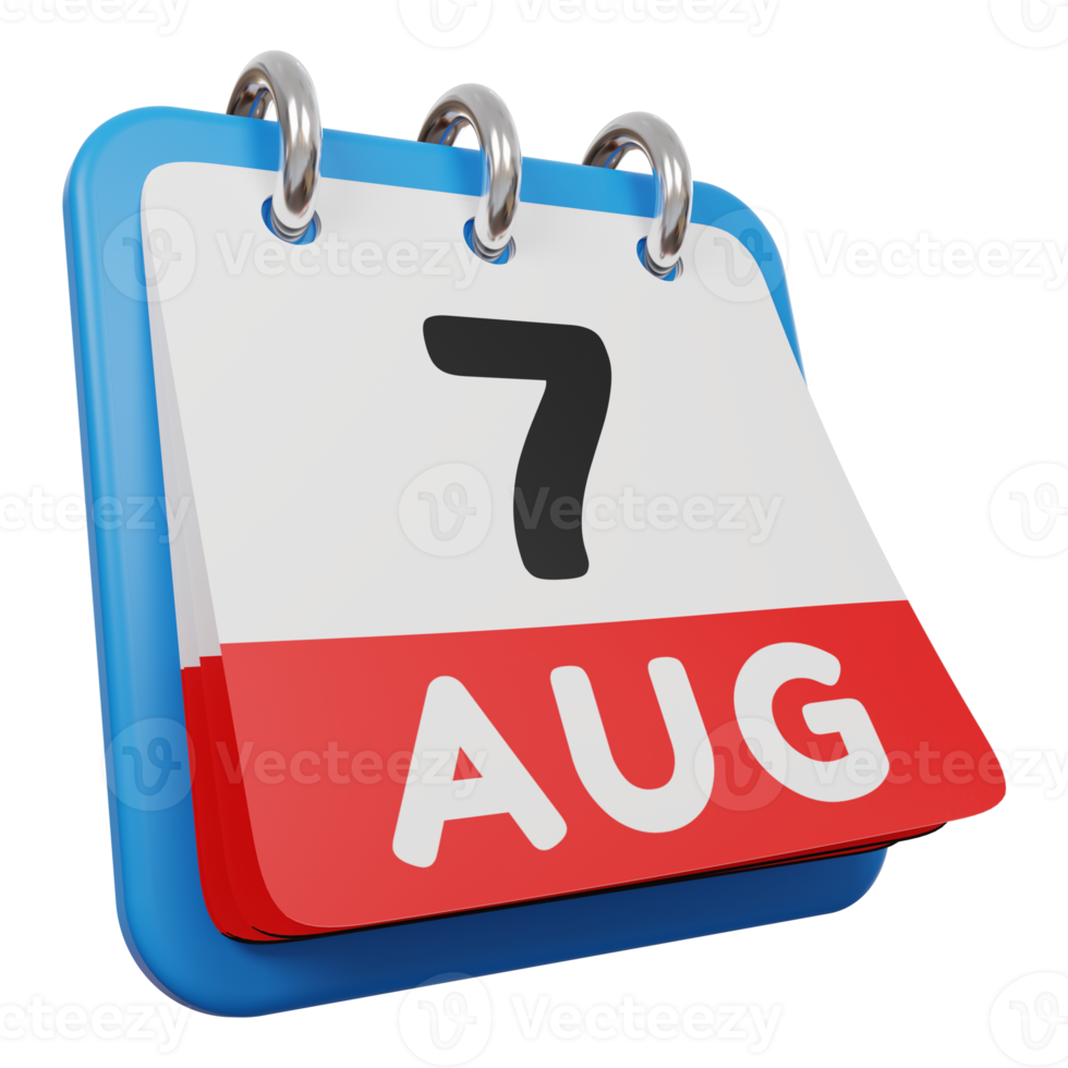 7 agosto giorno calendario 3d rendering vista a destra png