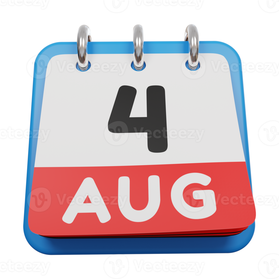 4 août jour calendrier rendu 3d vue de face png