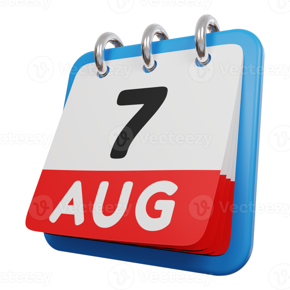 7 august day calendar 3d render left view png