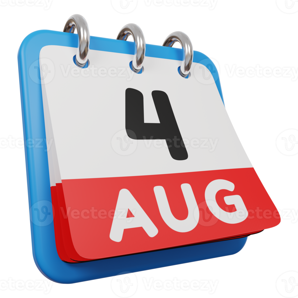 4. august tag kalender 3d rendern rechte ansicht png