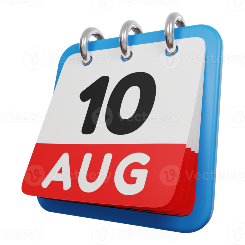 10. august tag kalender 3d rendern linke ansicht png