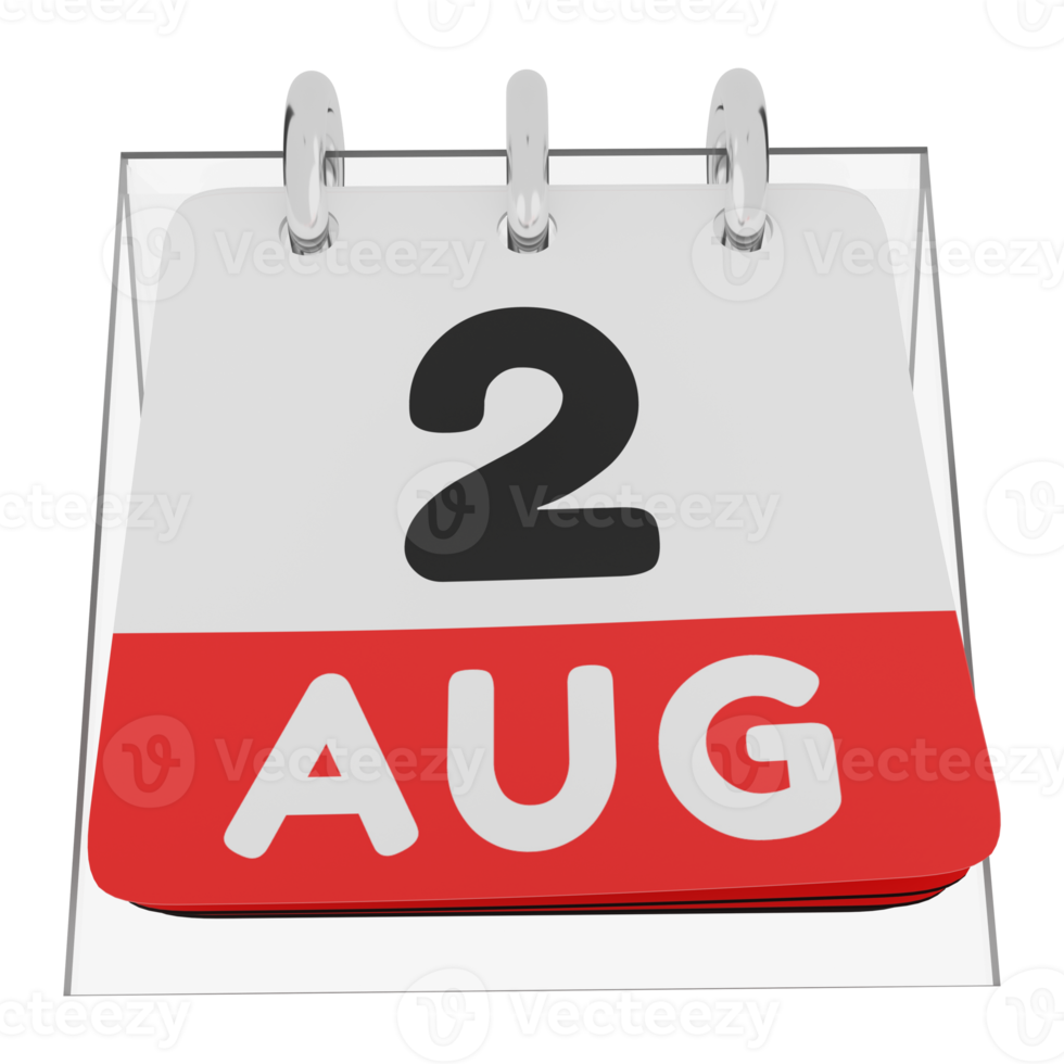 Glass calendar schedule 3d render 2 august front view png