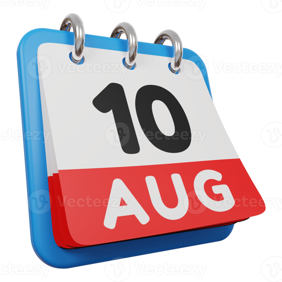 10. august tag kalender 3d rendern rechte ansicht png