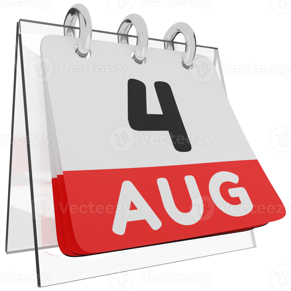 Glass calendar schedule 3d render 4 august right view png