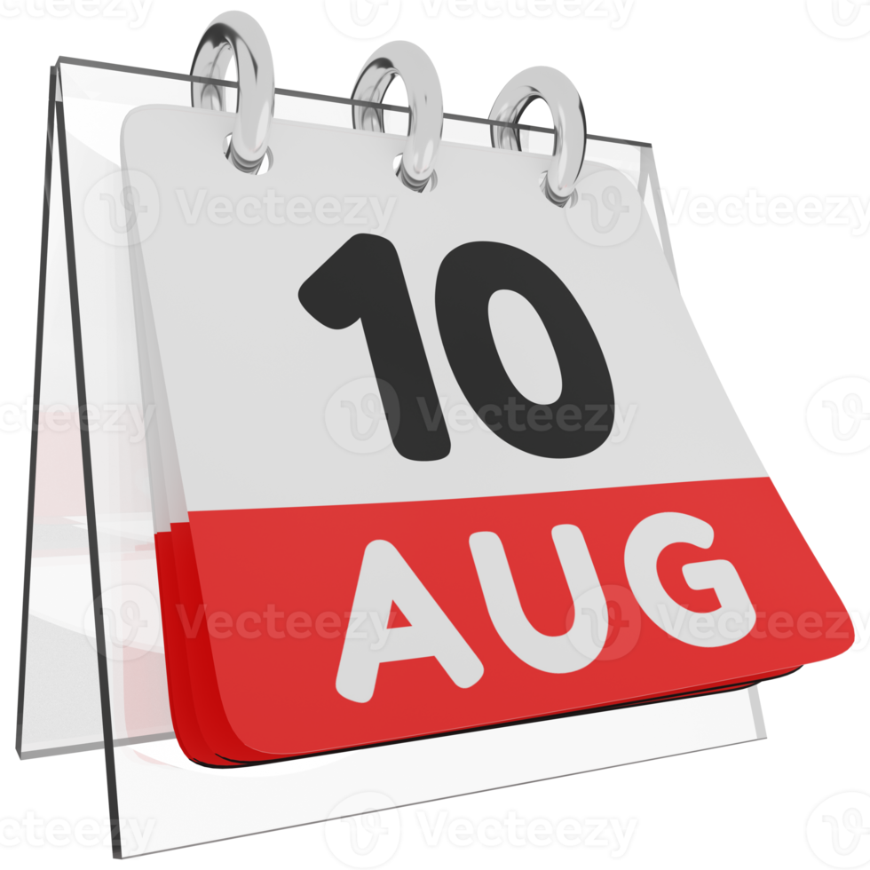 Glass calendar schedule 3d render 10 august right view png