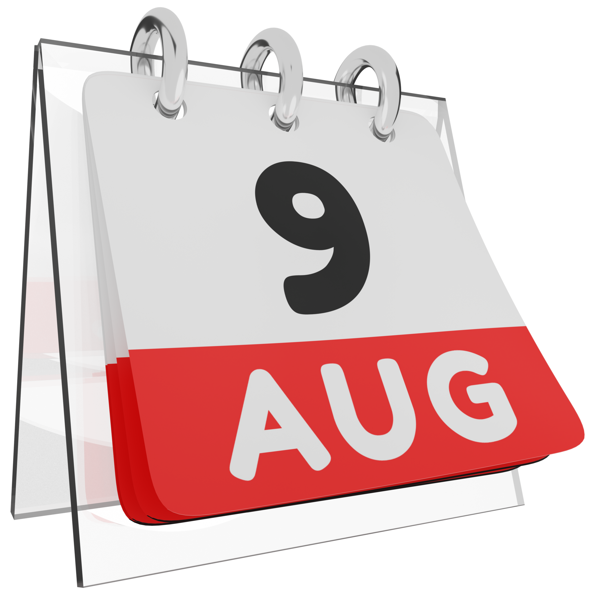 Glass calendar schedule 3d render 9 august right view 9638331 PNG