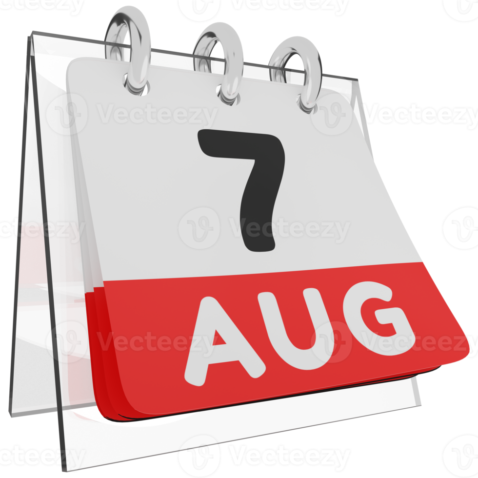 glas kalender schema 3d render 7 augustus rechts weergave png