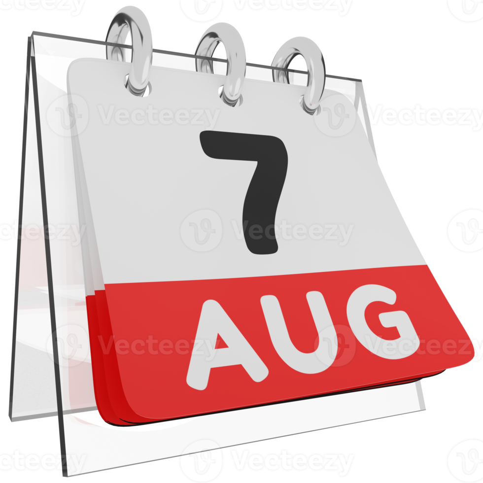 vidrio calendario horario 3d render 7 agosto vista derecha png