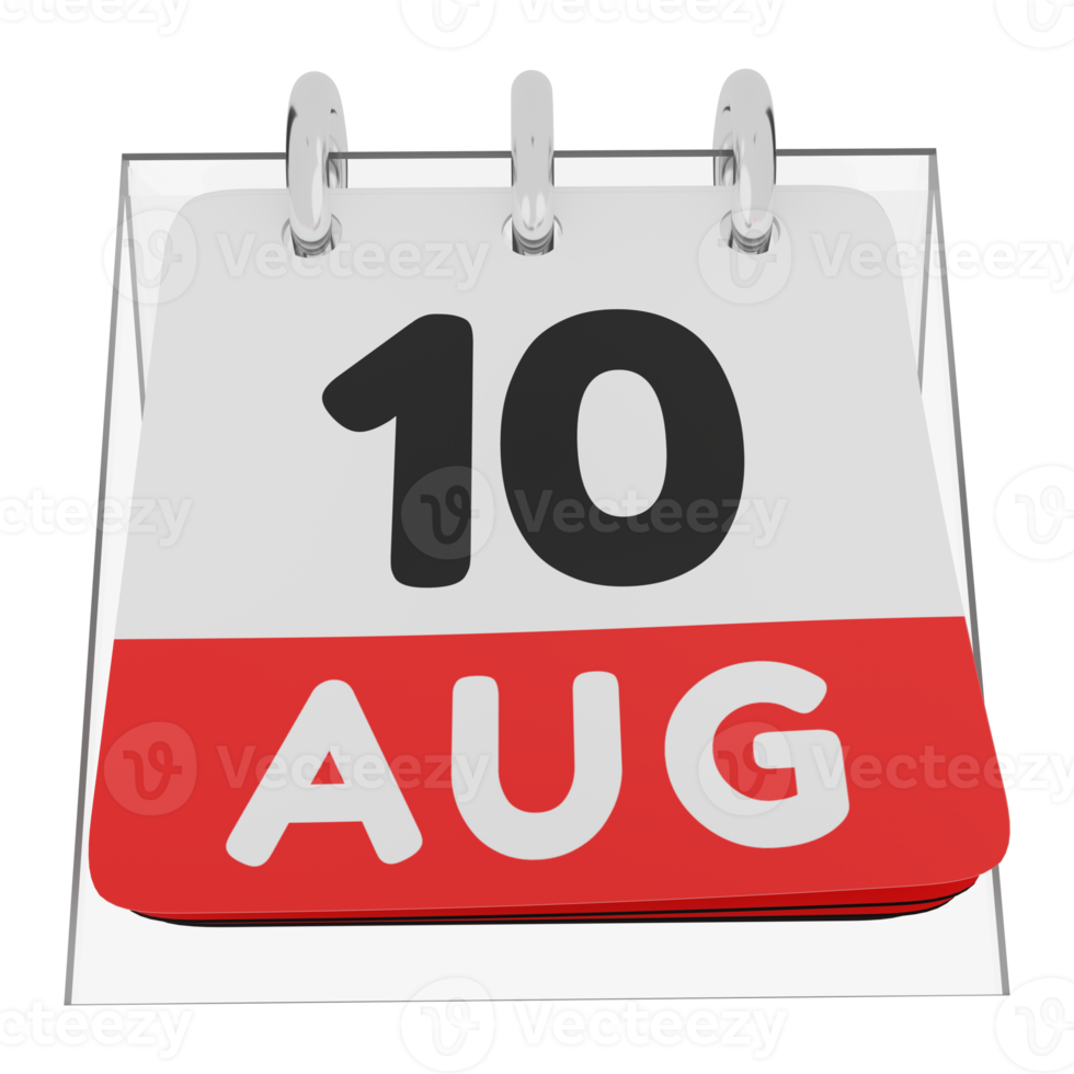 Glass calendar schedule 3d render 10 august front view png