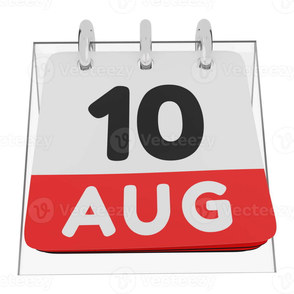 calendário de vidro cronograma 3d render 10 de agosto vista frontal png