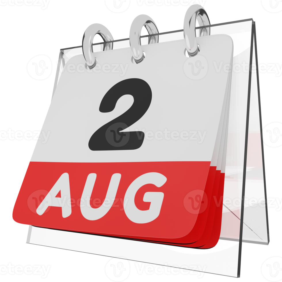 Glass calendar schedule 3d render 2 august left view png