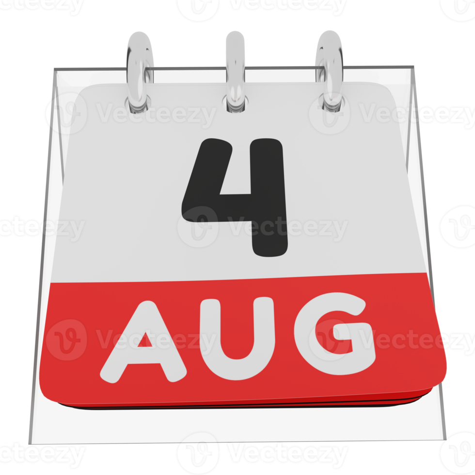 Glass calendar schedule 3d render 4 august front view png