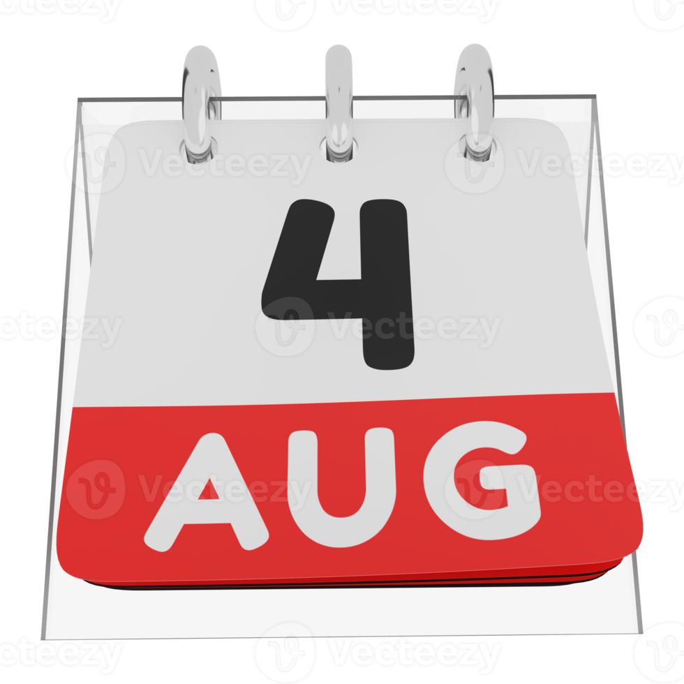 calendário de vidro cronograma 3d render 4 de agosto vista frontal png