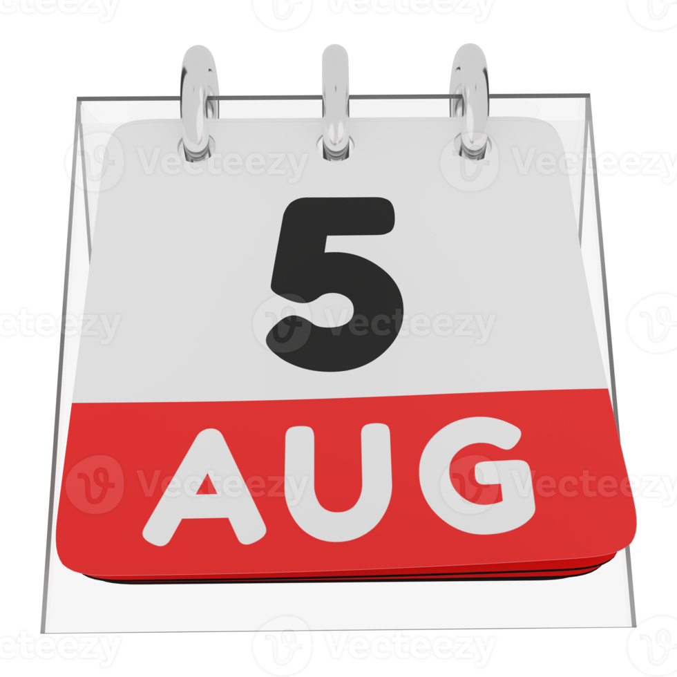 Glass calendar schedule 3d render 5 august front view png