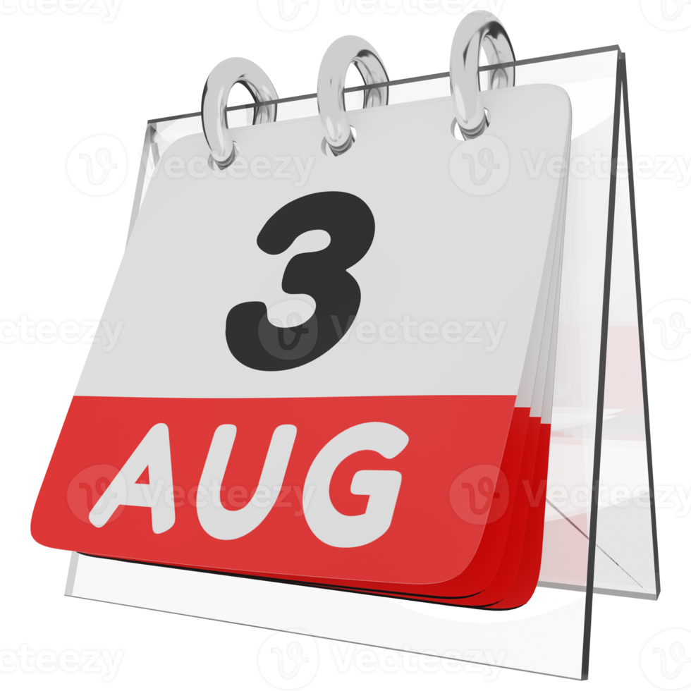 Glaskalender Zeitplan 3D-Rendering 3. August linke Ansicht png