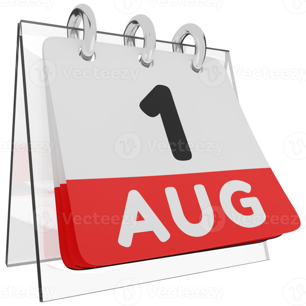 Glass calendar schedule 3d render 1 august right view png