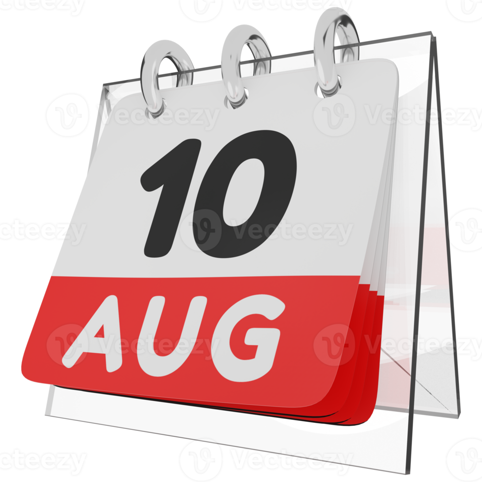 Glass calendar schedule 3d render 10 august left view png