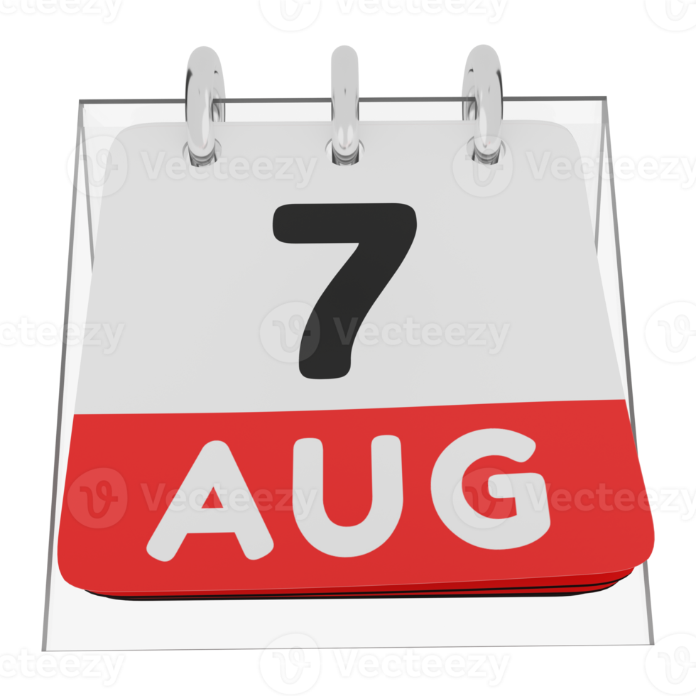 Glass calendar schedule 3d render 7 august front view png