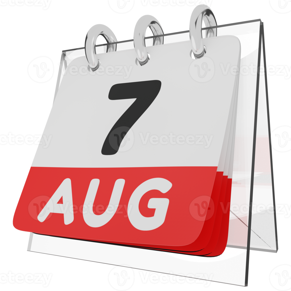 Glaskalender Zeitplan 3d Render 7. August linke Ansicht png