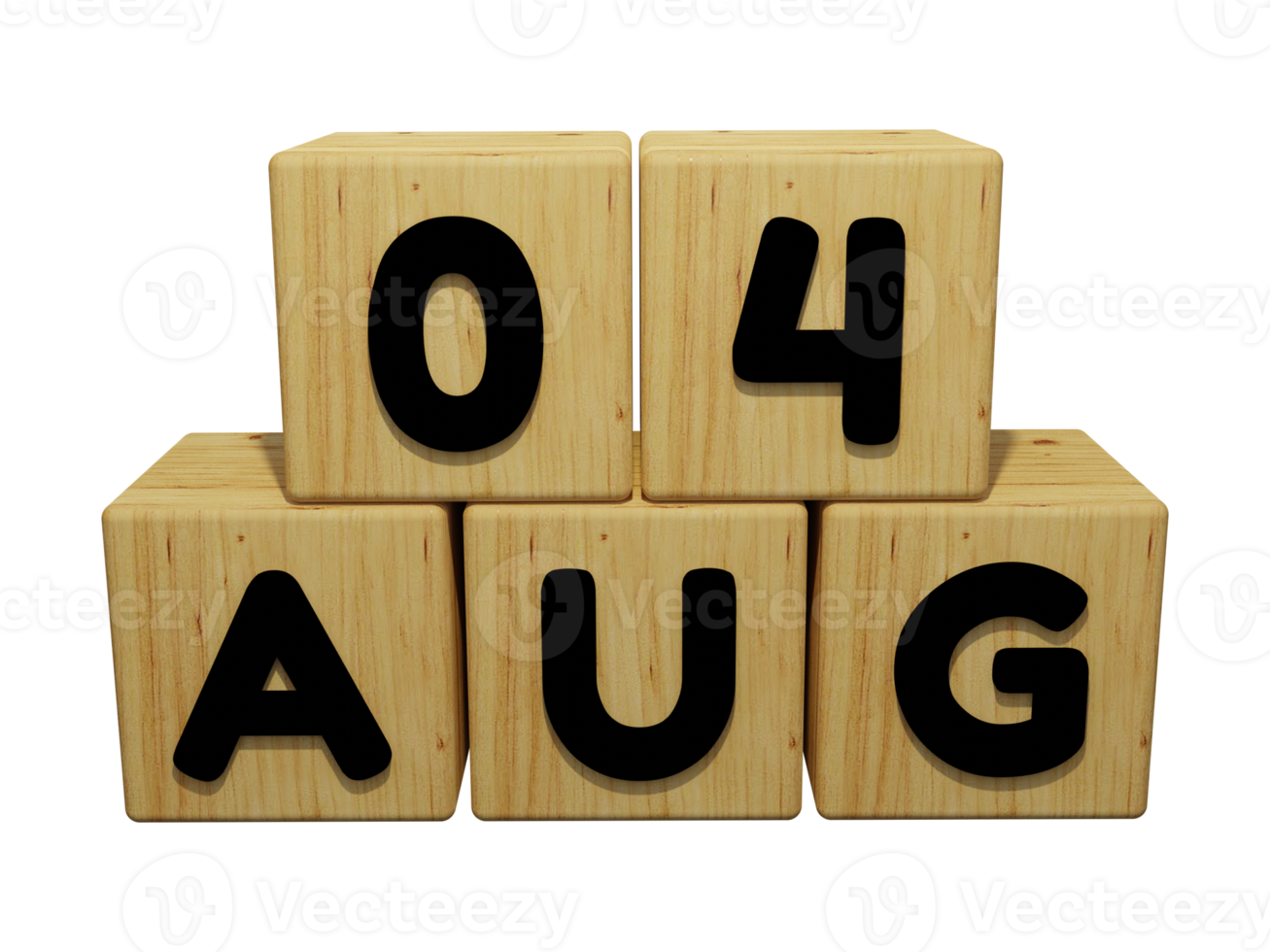 Calendrier en bois 3d rendu du 4 août concept illustration vue de face png