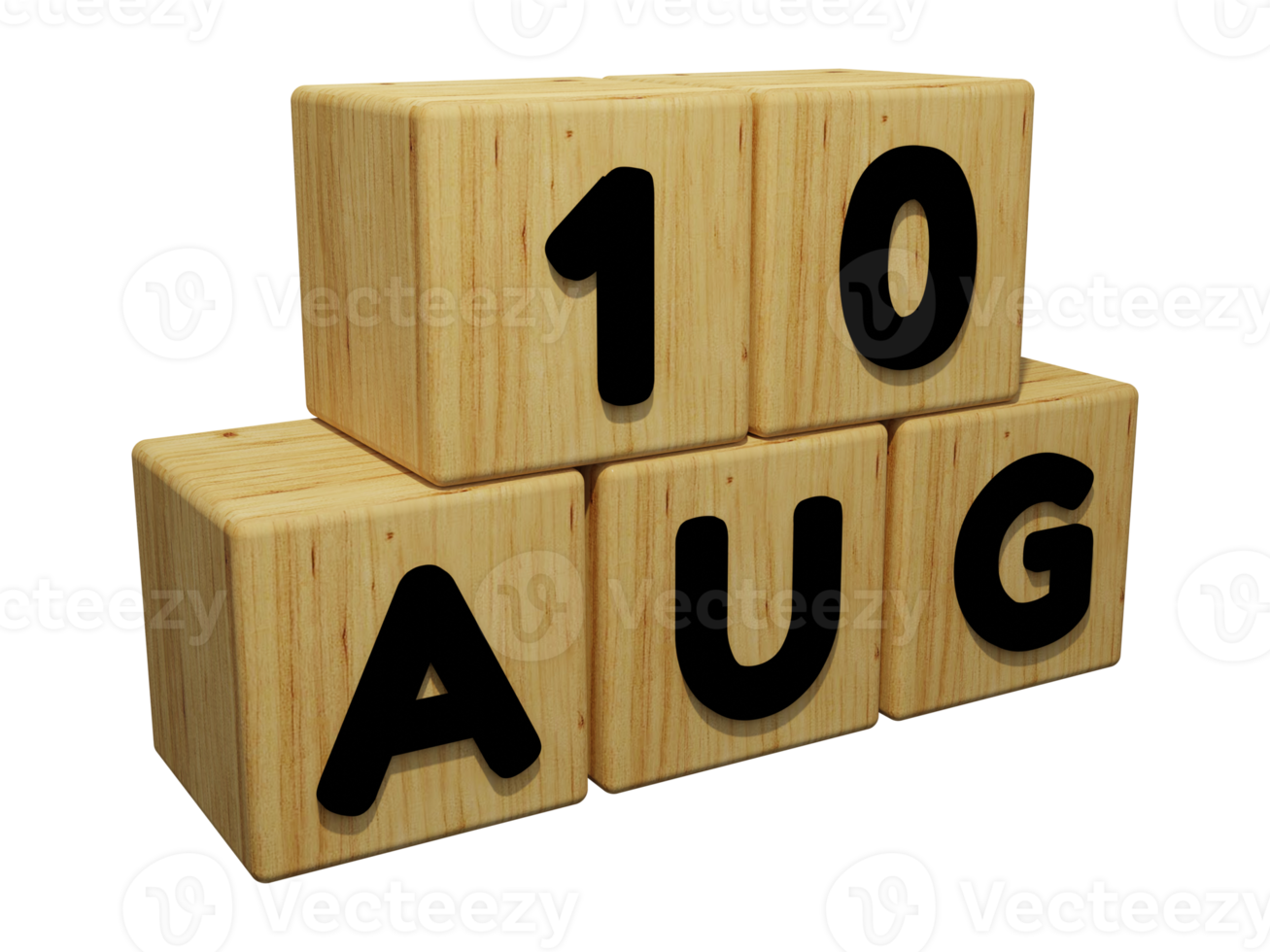 Rendu de calendrier en bois 3d du 10 août illustration de concept vue droite png