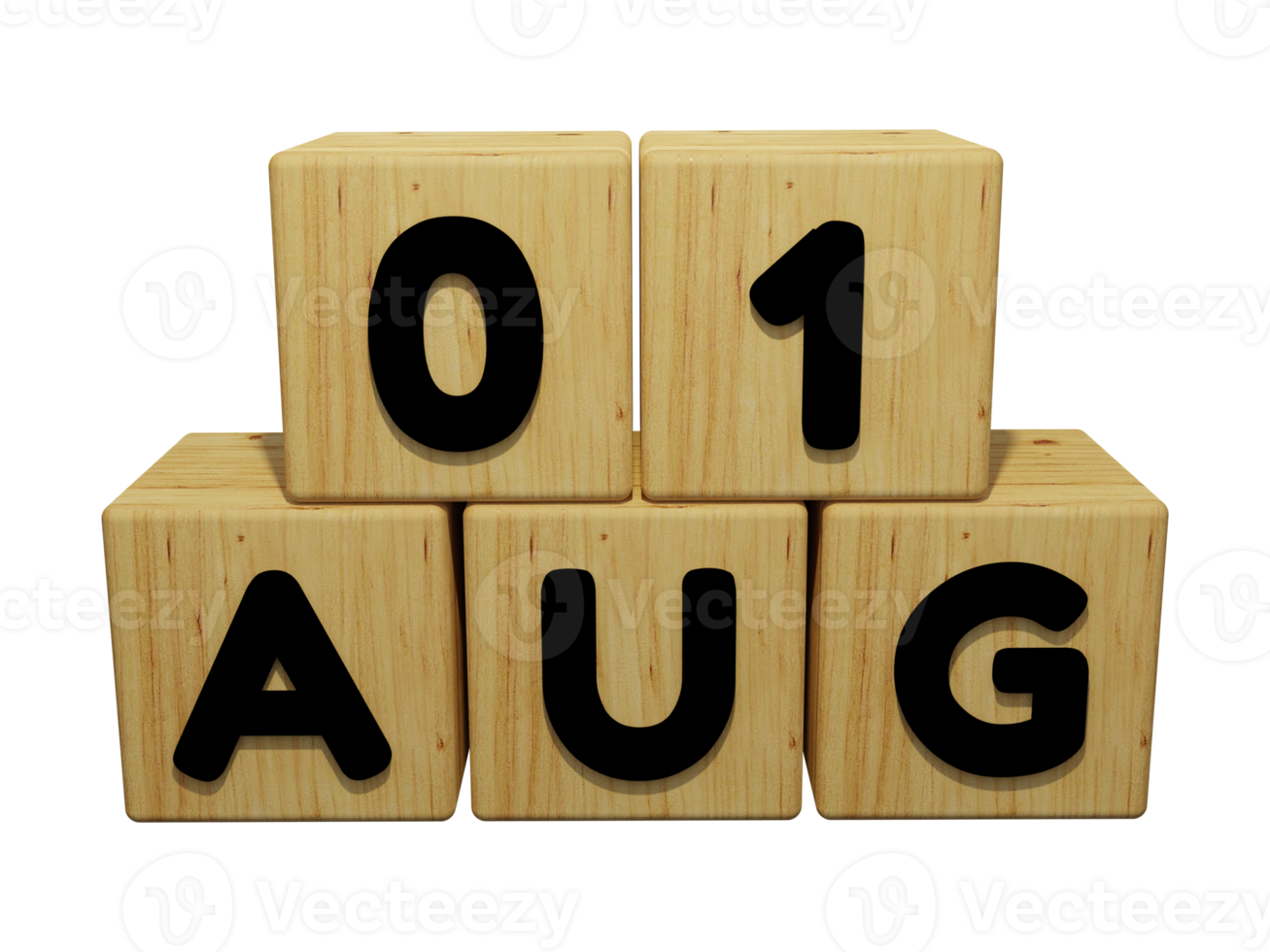 3d wooden calendar rendering of august 1 concept illustration front view png