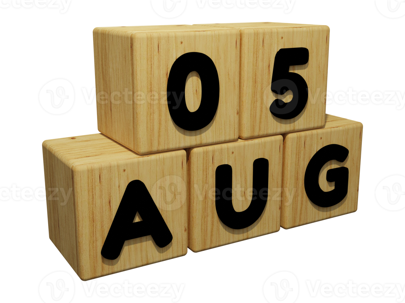 3d renderização de calendário de madeira da visão direita da ilustração do conceito de 5 de agosto png