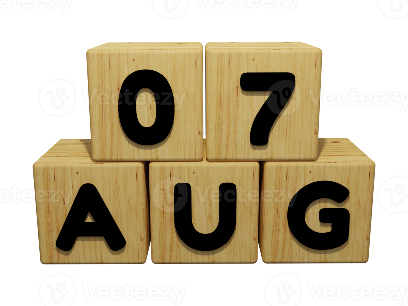 3D trä kalender rendering av 7 augusti koncept illustration framifrån png