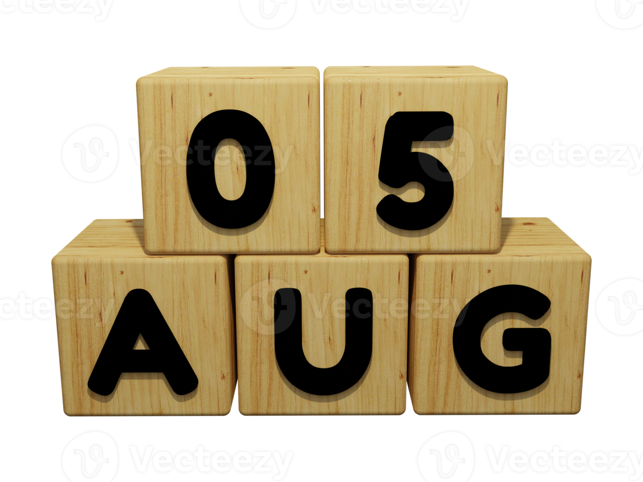 3D houten kalender weergave van 5 augustus concept illustratie vooraanzicht png