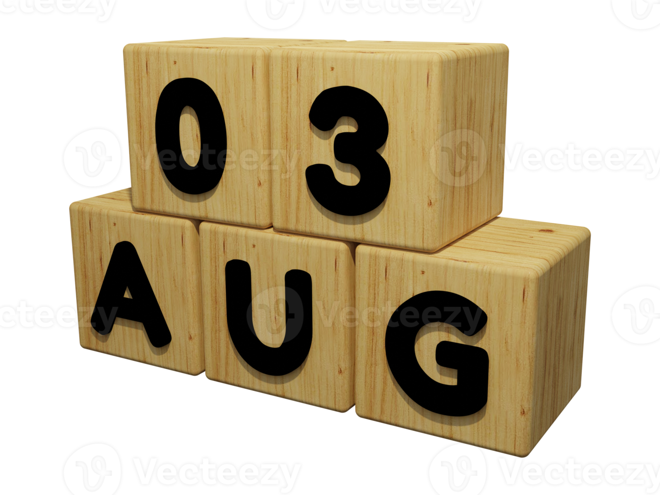 3d wooden calendar rendering of august 3 concept illustration left view png