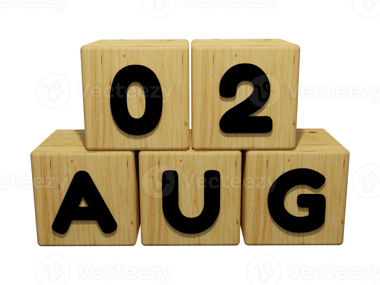 3d wooden calendar rendering of august 2 concept illustration front view png