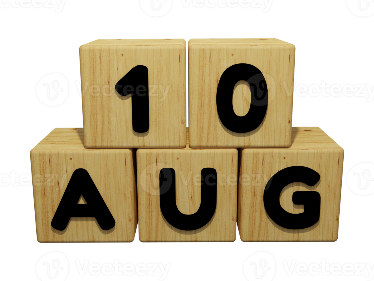 Rendering del calendario in legno 3d della vista frontale dell'illustrazione del concetto del 10 agosto png